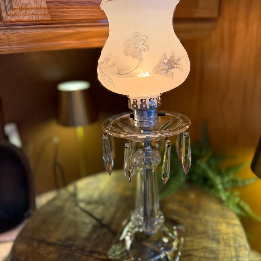 Vintage Crystal Boudoir / Parlor Lamp, Leviton Likely (1915–1935).
